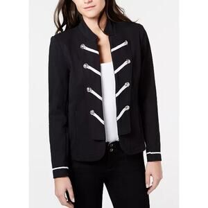 XL Tommy Hilfiger Black White Band Jacket Military Silver Button Statement Punk